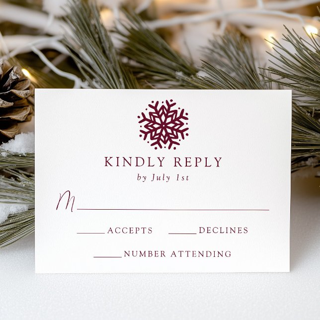 Simple Wine Snowflake Wedding RSVP Card (Creator Uploaded)