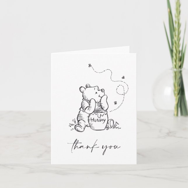 Simple Winnie the Pooh Baby Shower Thank You Card (Front)