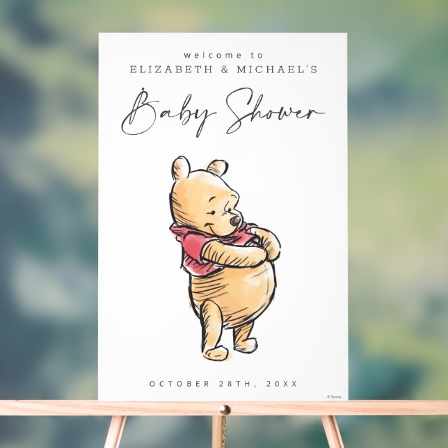 Simple Winnie the Pooh Baby Shower Welcome Acrylic Sign (Neutral)