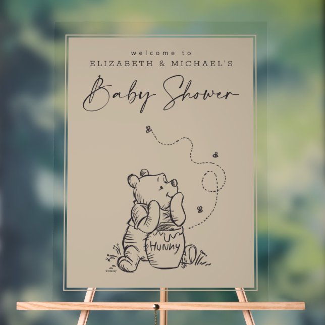 Simple Winnie the Pooh Baby Shower Welcome Acrylic Sign (Neutral)