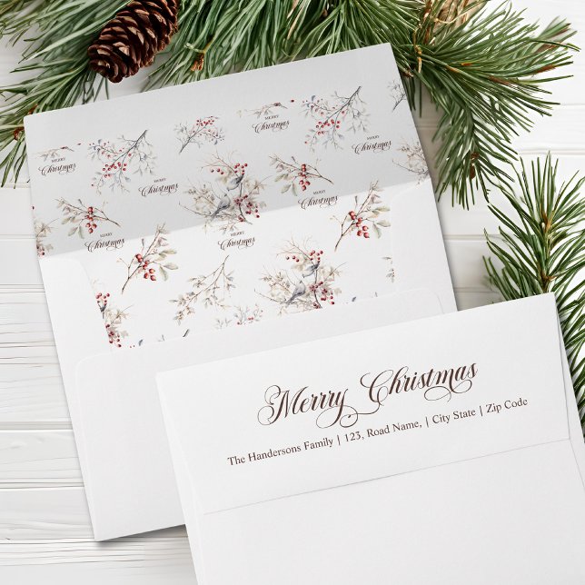 Simple Winter Birds Merry Christmas Brown Script Envelope (Creator Uploaded)