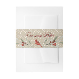 Simple Winter Cardinal, personalize with Names Invitation Belly Band