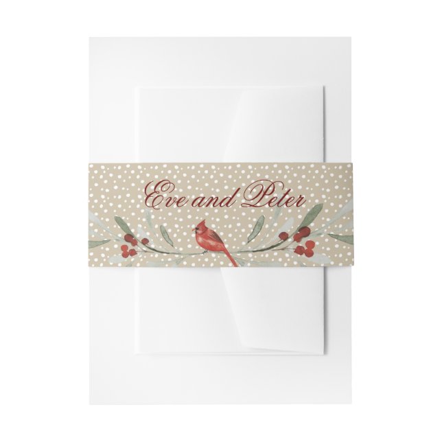 Simple Winter Cardinal, personalize with Names Invitation Belly Band (Front Example)