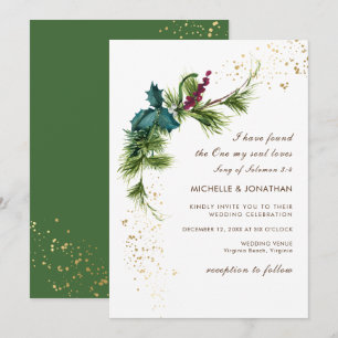 Simple Winter Greenery Modern Christian Wedding Invitation