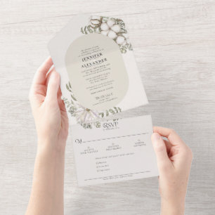 Simple Winter Greenery Oval Green Moss Wedding All In One Invitation