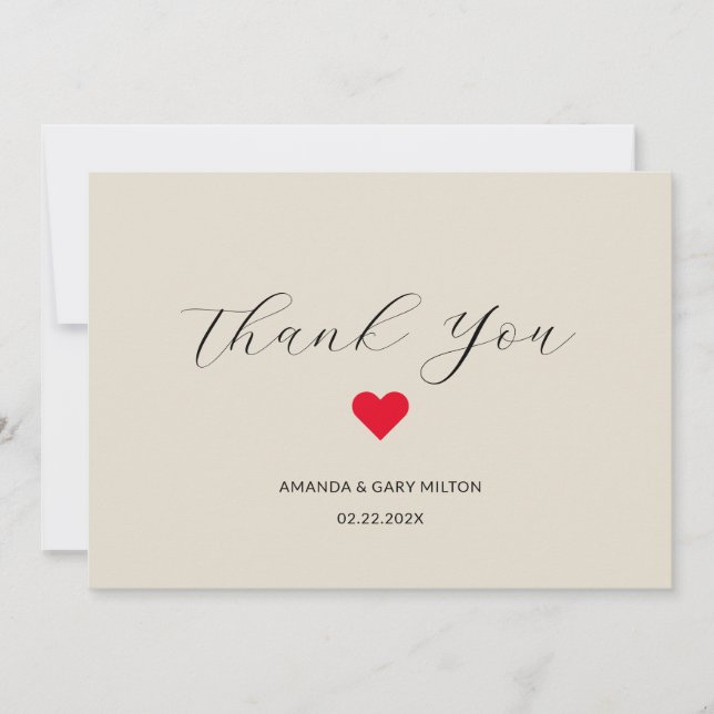 Simple  Winter Heart Wedding Thank You Invitation (Front)