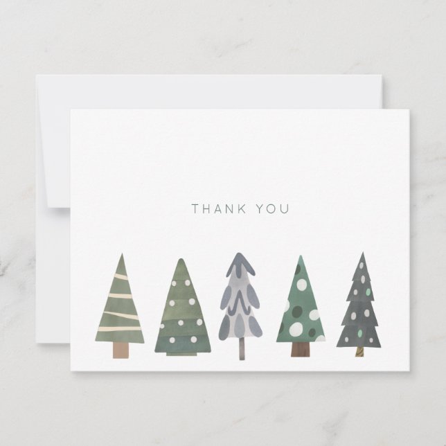 Simple Winter Nordic Christmas Trees Thank You Card (Front)