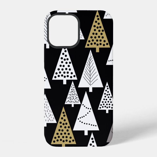 Simple winter pattern. Black background. Gold, sil iPhone Case (Back)