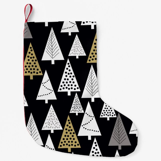 Simple winter pattern. Black background. Gold, sil Small Christmas Stocking (Front)