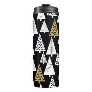 Simple winter pattern. Black background. Gold, sil Thermal Tumbler
