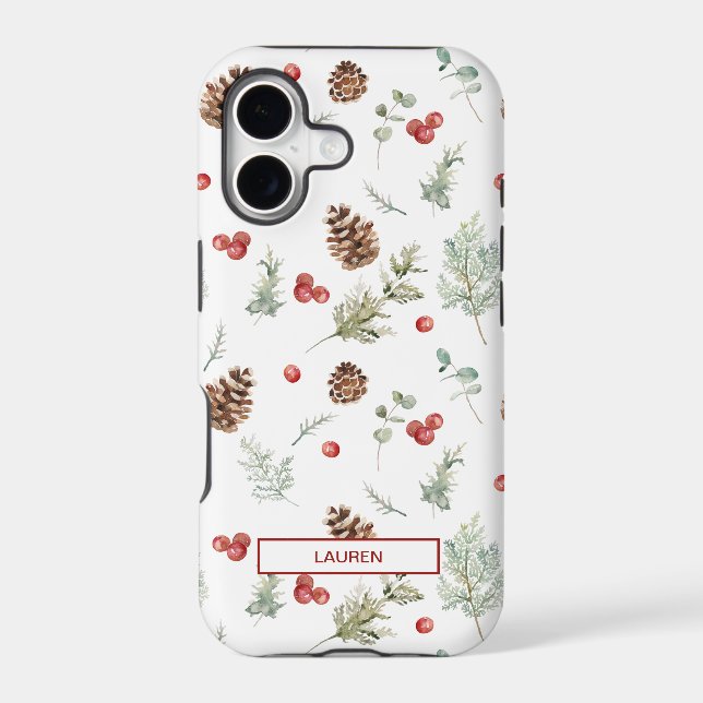 Simple Winter Pine Berry Botanical Name Pattern (Back)