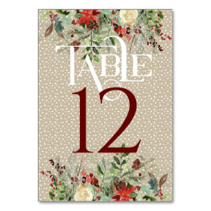Simple Winter Wedding Reception Table #12 Table Number