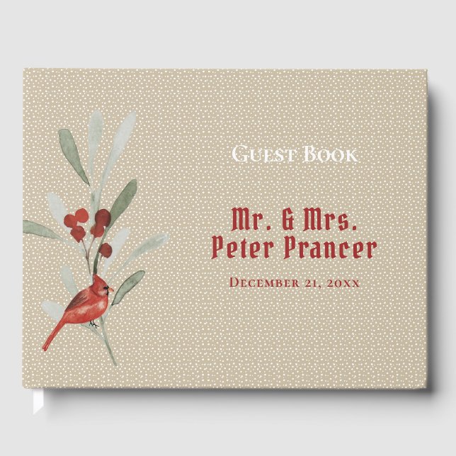 Simple Winter with Cardinal Christmas  Wedding Guest Book (Front)