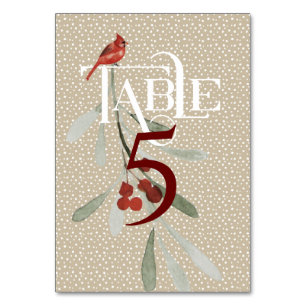 Simple Winter with Cardinal Wedding Reception Table Number