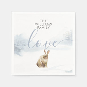 Simple Winter Woodland Scene Hare Christmas Napkin