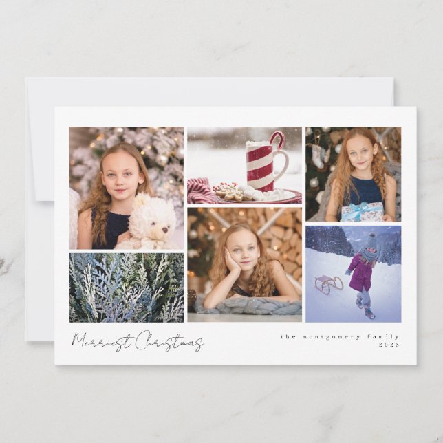 Simple Wintry Snowflake Holiday Multi Photo Card (Front)