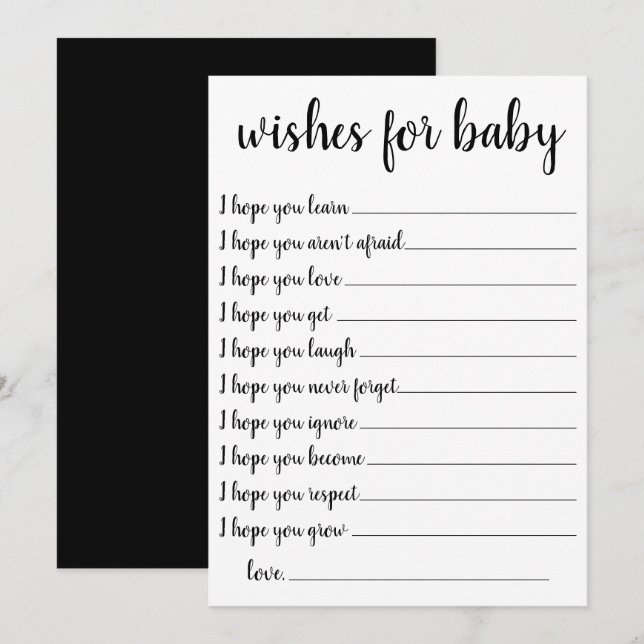 Simple Wishes for Baby | Black White Keepsake Card (Front/Back)