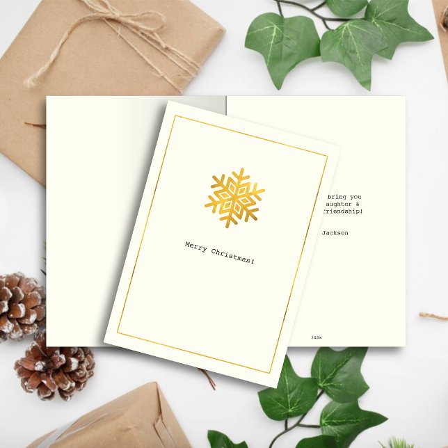 Simple Wishes • Minimal Gold Snowflake Christmas Holiday Card (Creator Uploaded)