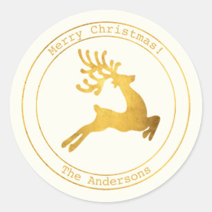 Simple Wishes • Minimalist Gold Reindeer Christmas Classic Round Sticker