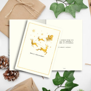 Simple Wishes • Minimalist Gold Santa Sleigh Holiday Card