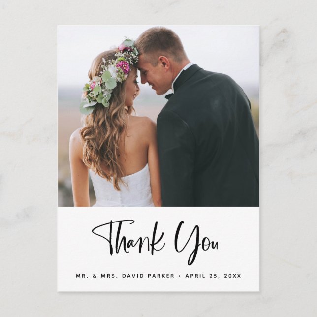 Simple Wishes | Photo Wedding Thank You Postcard (Front)