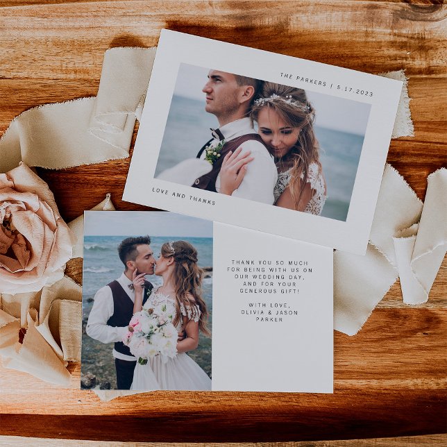 Simple Wishes | Two Photo Wedding Thank You Card (Creator Uploaded)