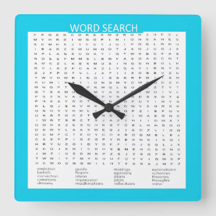 Simple Word Search on Aqua Colour Border Square Wall Clock