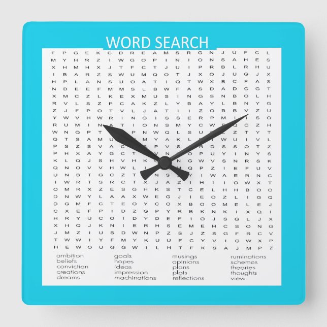 Simple Word Search on Aqua Colour Border Square Wall Clock (Front)