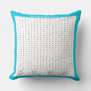 Simple Word Search on Aqua Colour Border Throw Pillow