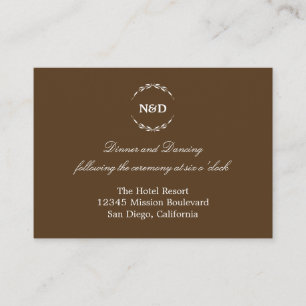 Simple wreath brown wedding reception enclosure card