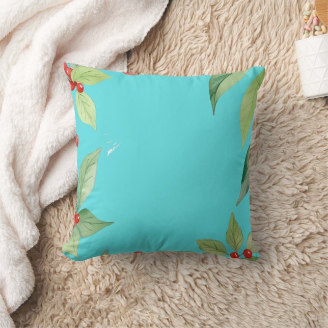 Simple Wreath Holly Berries Merry Xmas Pattern Throw Pillow (Blanket)