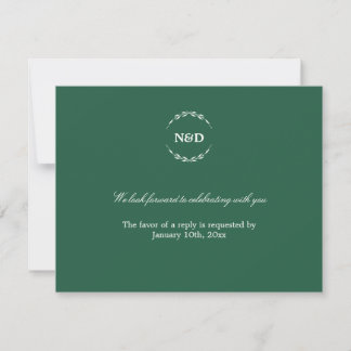 Simple wreath initial green wedding rsvp response invitation