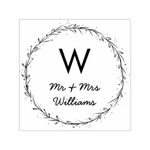 Simple Wreath - Mr & Mrs Monogram Self-inking Stamp