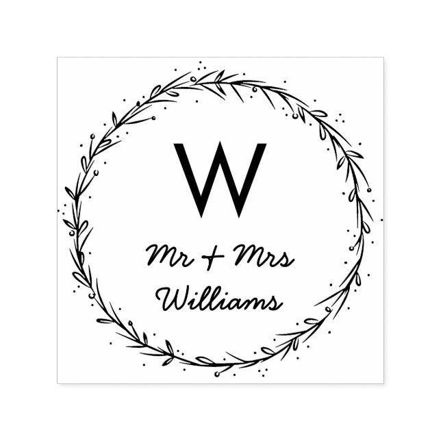 Simple Wreath - Mr & Mrs Monogram Self-inking Stamp (Design)