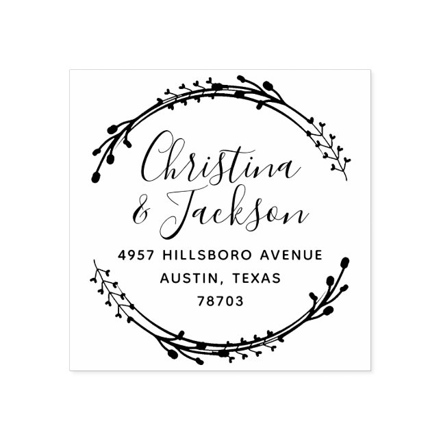 Simple Wreath Newlywed Return Address Rubber Stamp (Imprint)