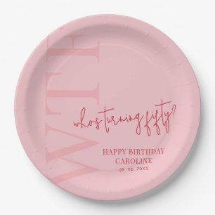 Simple WTF Pink Red 50th Birthday Paper Plate
