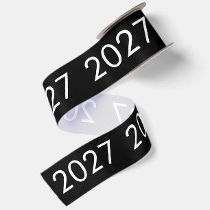 Simple Year 2027 Black White  Satin Ribbon
