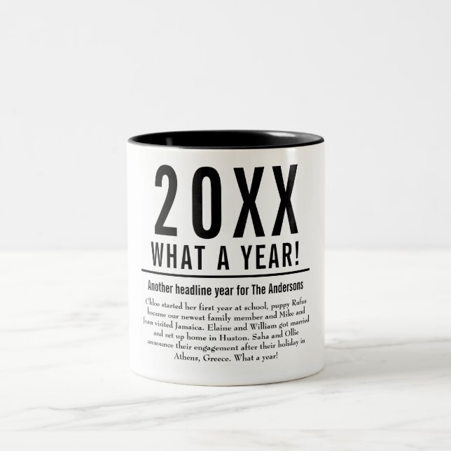 Simple Year In Review Modern Typographic Two-Tone Coffee Mug (Center)