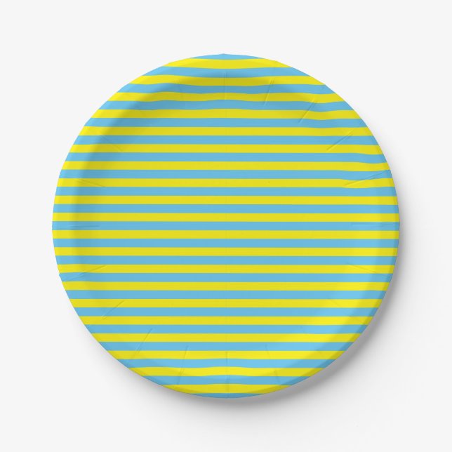 Simple Yellow and Blue Striped Paper Plate (Front)
