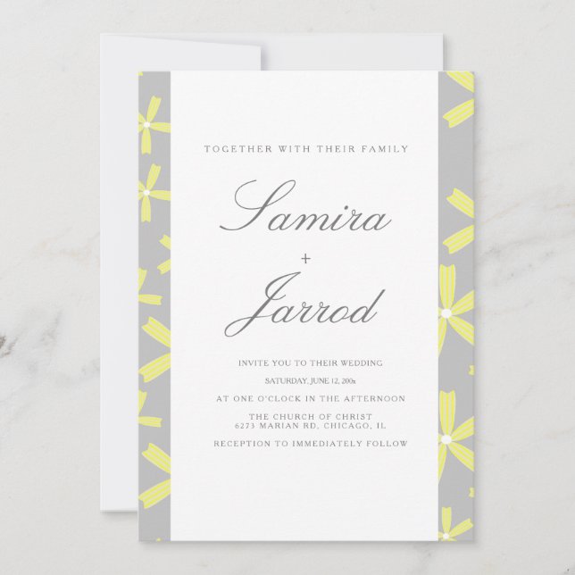 Simple Yellow and Grey Abstract Marble Wedding Invitation (Front)