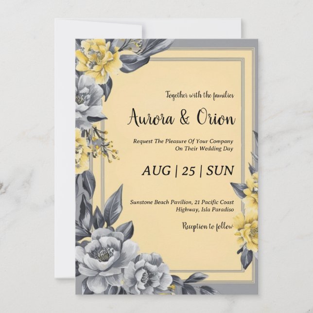 simple yellow and grey wedding invitations (Front)