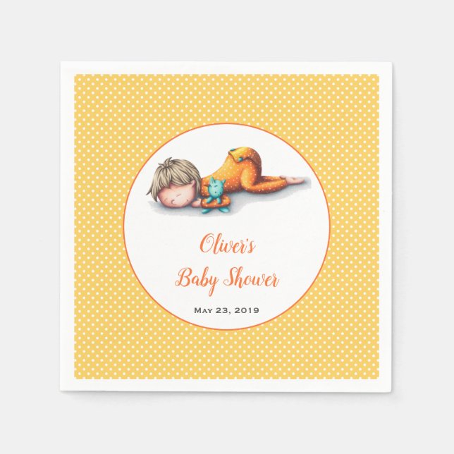 Simple Yellow Baby Sleeping Neutral Baby Shower Napkin (Front)