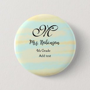 simple yellow blue watercolor teacher appreciation 2 inch round button