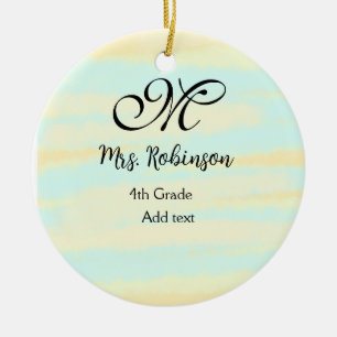 simple yellow blue watercolor teacher appreciation ceramic ornament