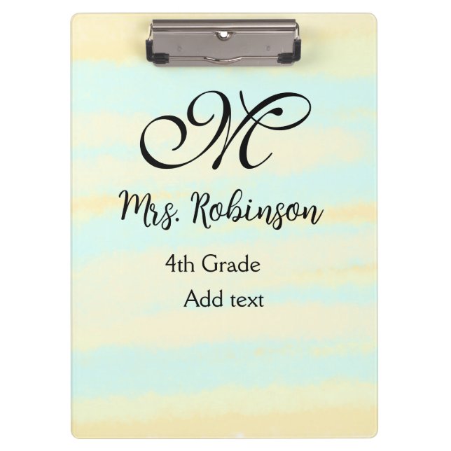 simple yellow blue watercolor teacher appreciation clipboard (Front)