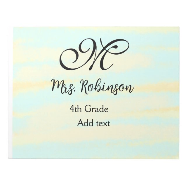 simple yellow blue watercolor teacher appreciation notepad (Front)