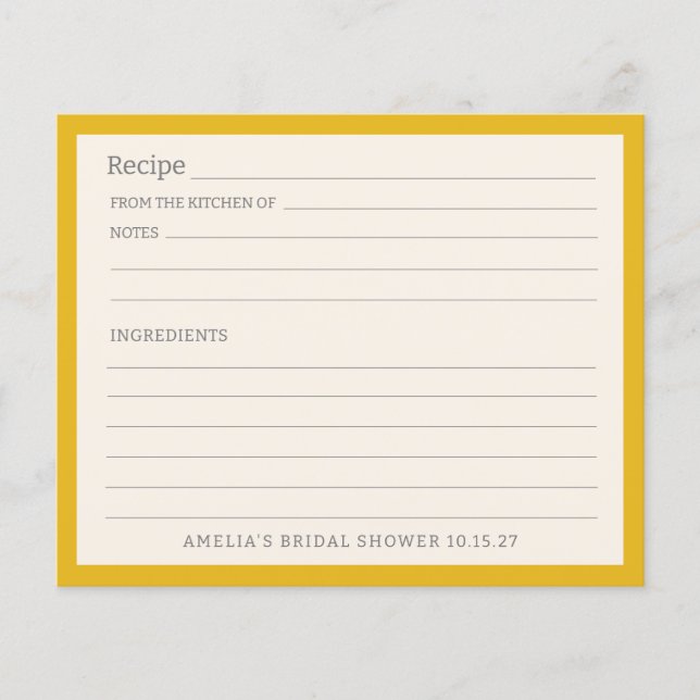 Simple Yellow Border Personalized Recipe Card (Front)