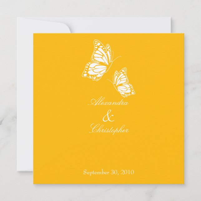 Simple Yellow Butterflies Wedding Announcement (Front)