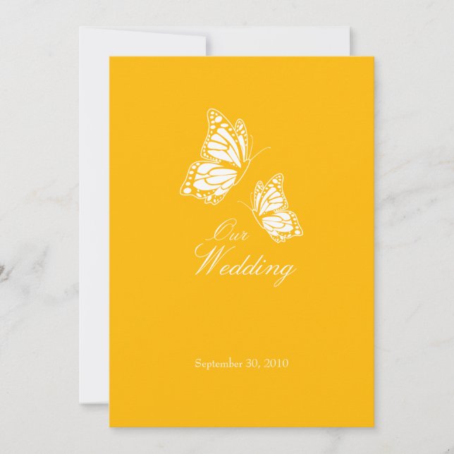 Simple Yellow Butterflies Wedding Announcement 2 (Front)
