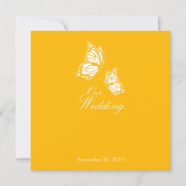 Simple Yellow Butterflies Wedding Announcement 2 (Front)
